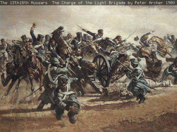 The 13th18th Hussars – The Charge of the Light Brigade by Peter Archer, 1980 detail The 13th18th Hussars – The Charge of the Light Brigade by Peter Archer, 1980 detail